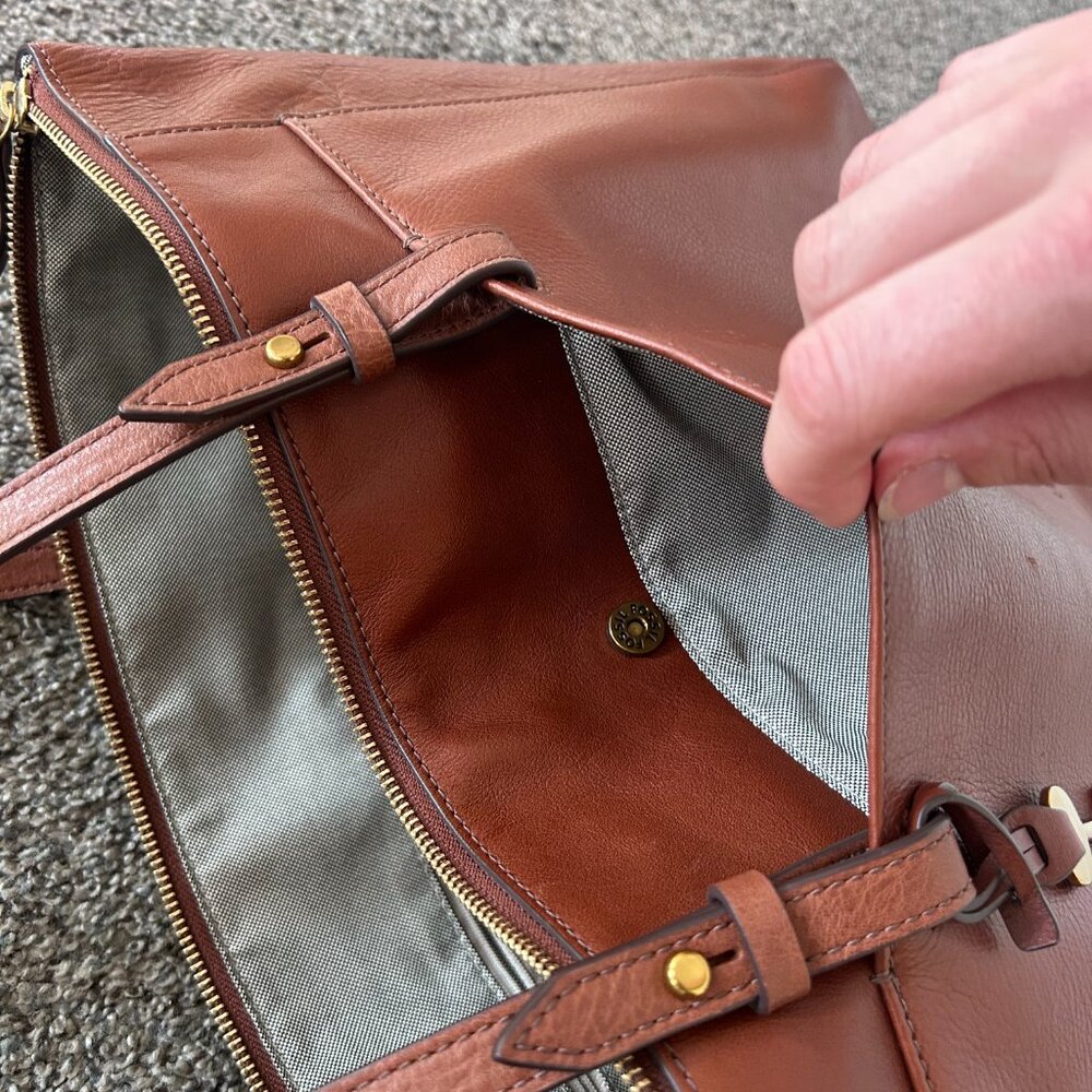 Fossil Leather Tote Bag Shoulder Bag Camel Brown - Picture 7 of 15